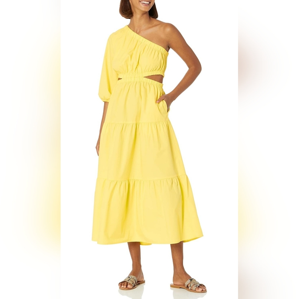 NWT - The Drop - Women's "April" One Shoulder Cut-Out Tiered Midi Dress - Medium